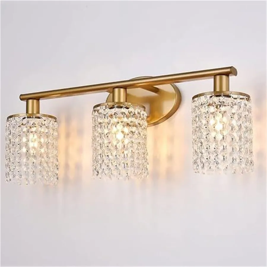 Bathroom Vanity Light Crystal Gold 2 Light Modern Mid Century Wall Sconce Decorative Over Mirror Lighting for Dressing Room and Bathroom E12/14(3 Light)