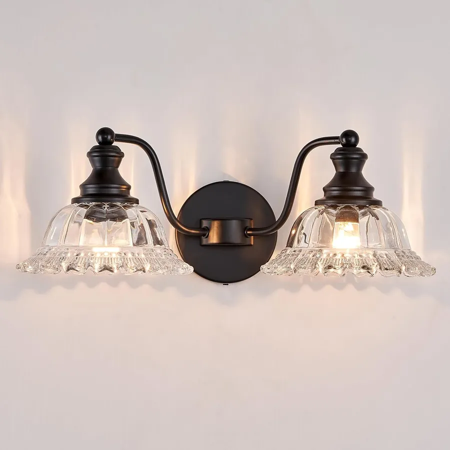 XIEDUN Farmhouse Bathroom Light Fixtures Black Vanity Lights for Bathroom 2 Light Vanity Light Fixtures