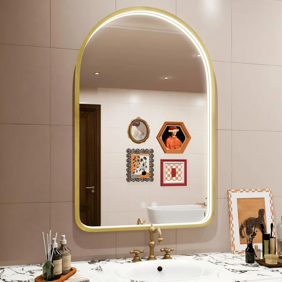 24"x36" Gold LED Bathroom Mirror with Lights,3 Color Temperatures
