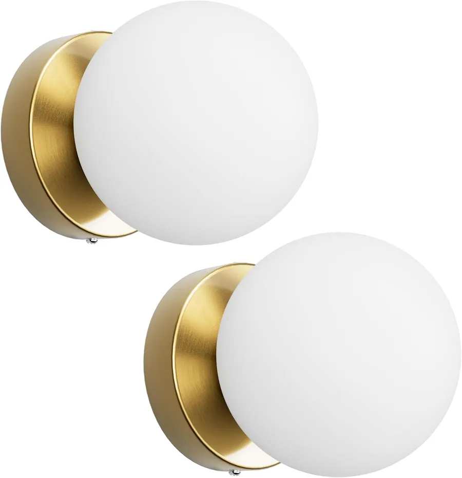Wall Sconces Set of Two, Aged Brass Globe Wall Light Fixture,2 Packs