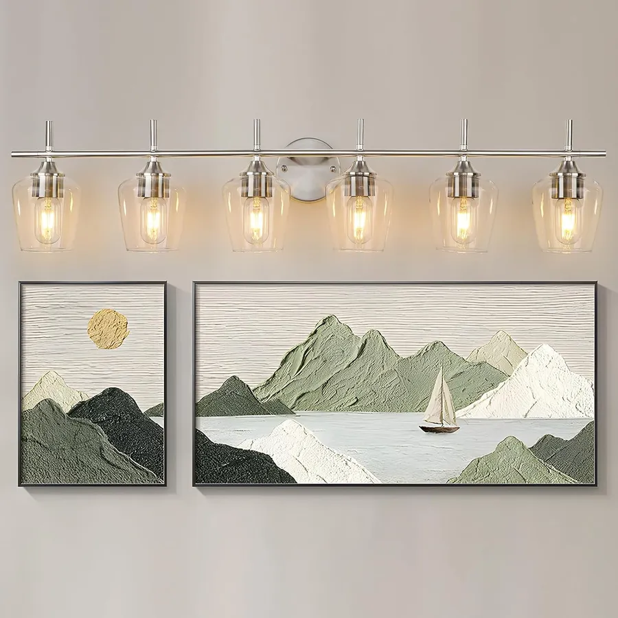 foucasal Vanity Light for Bathroom, 6-Light Brushed Nickel Modern