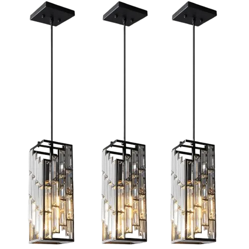Black Pendant Lighting Modern Pendant Light, Mini Crystal Chandeliers,Adjustable Pendant Light Fixture for Kitchen Island Dinning Room Bedroom (3 Pack)