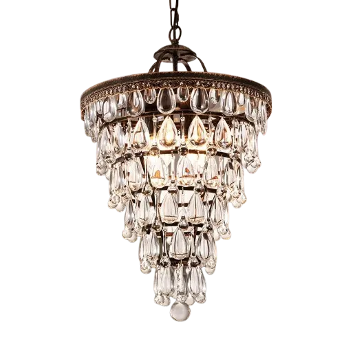 Wellmet 14 Inch Crystal Chandelier,Farmhouse Bronze Bathroom Chandeliers,4-Light Foyer Lighting Hanging Pendant Light Fixture for Bedroom Entryway Living Kids Room Corridor Closet