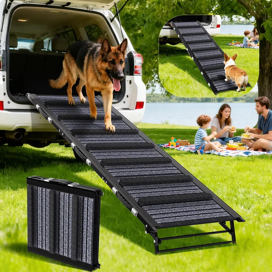 TNELTUEB Adjustable Dog Ramp, Folding Portable Pet Ramp, Rated for 30 LBS