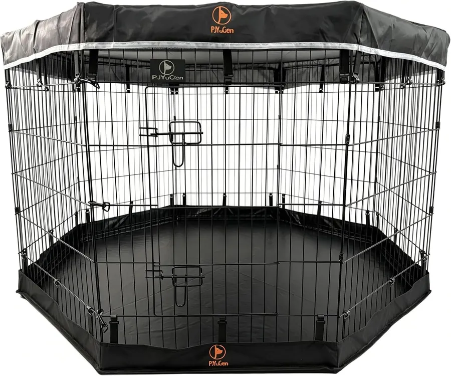 PJYuCien Puppy Playpen with Top Cover & Bottom Pad, 8 Panels 36" H, Black