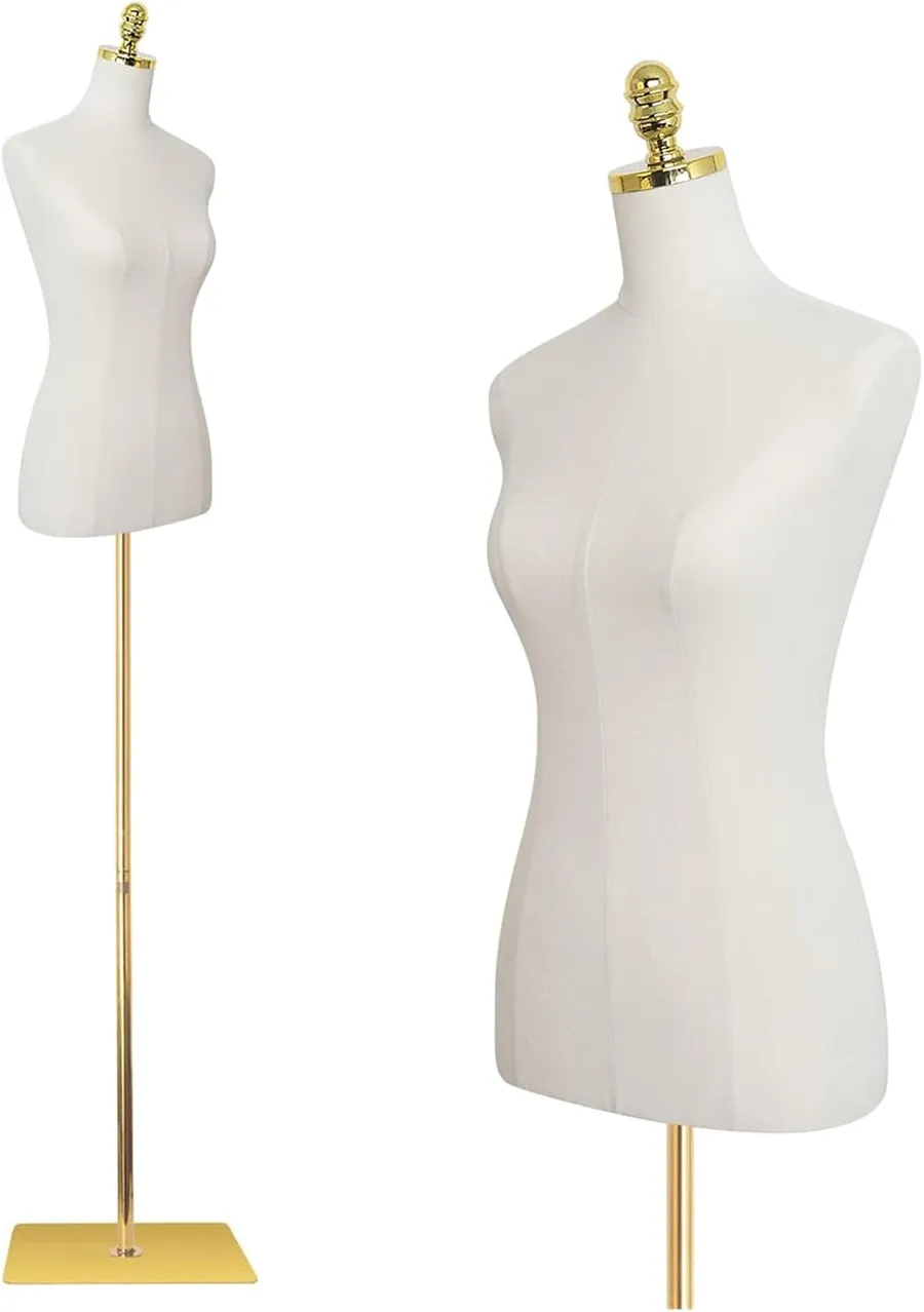 EaseHome Dress Form Mannequin Torso, 43-73 Inch Height Adjustable Female Manikin Body Clothing Display with Metal Bracket and Rectangular Base for Sewing Dress Display,Beige