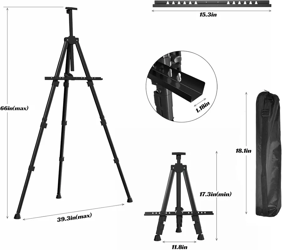 Easels for Painting Canvas, Aredy 66" Art Easel for Drawing, Portable Painting Easel Stand, Metal Table Top Easel (2 Pack)