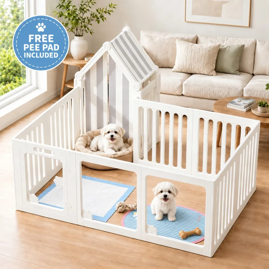 Acrylic Dog Playpen Indoor - Puppy Play Pen with Pet Mat 24" H, 10 Panels