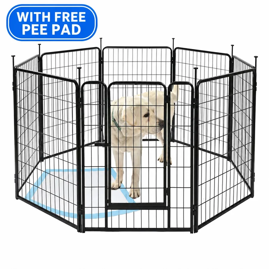 Amazon Basics Dog Playpen, 8 Panels Metal Fence with Door, Foldable for Indoor and Outdoor Use, Suitable for Puppy Small to Medium Sized Dogs, 30 Inch Height, Black