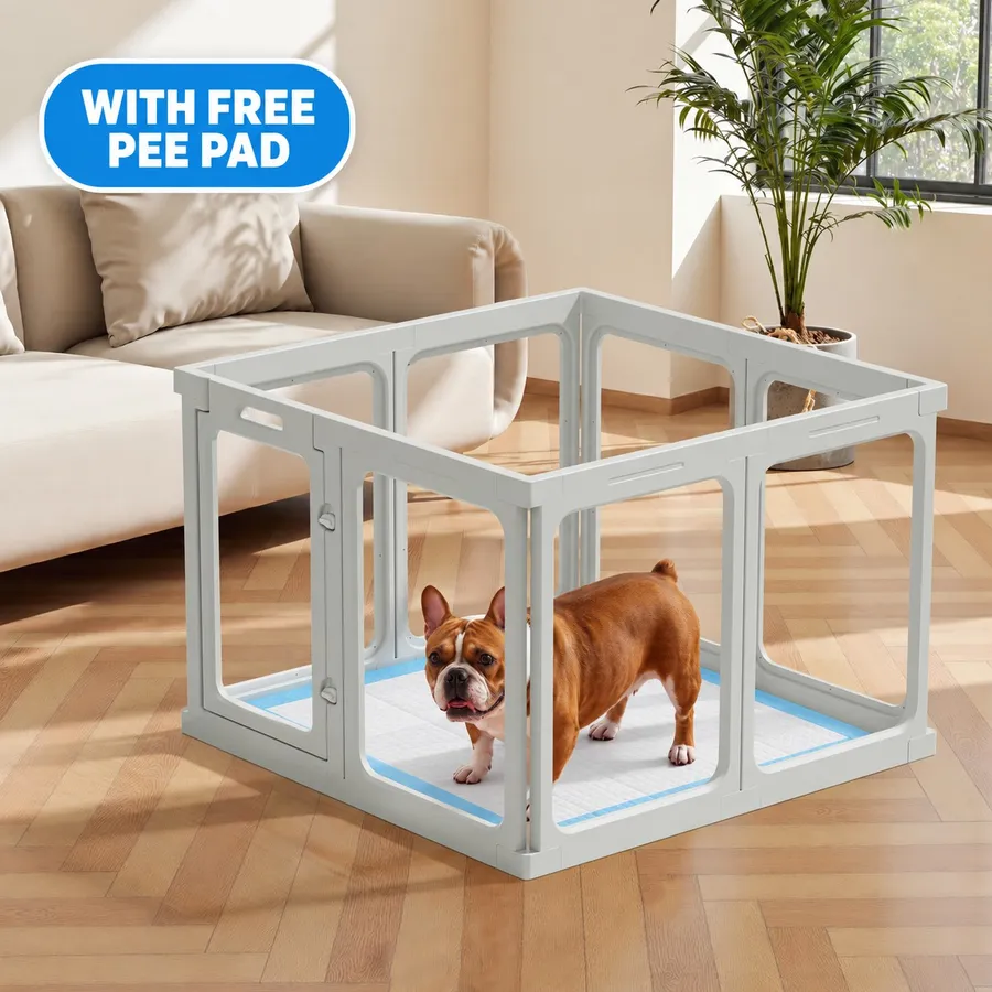 Clear Acrylic Dog Playpen Indoor Pet Pen, 24" H, White, 10 Panels