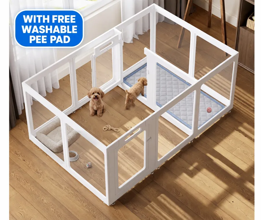 Clear Acrylic Dog Playpen Indoor Pet Pen, 24" H, White, 12 Panels