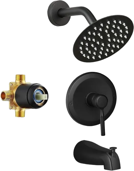 Tub Shower Faucet Set Valve Included with 6-Inch Rain Shower Head and Tub Spout Single-Handle Tub and Shower Trim Kit Matte Black