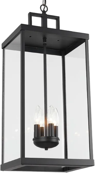 Outdoor Pendant Light, 25'' Large Hanging Lights Lantern Light, Modern Outside Chandelier with Clear Glass, Exterior Gazebo Light for Patio, Porch, Yard, Garage