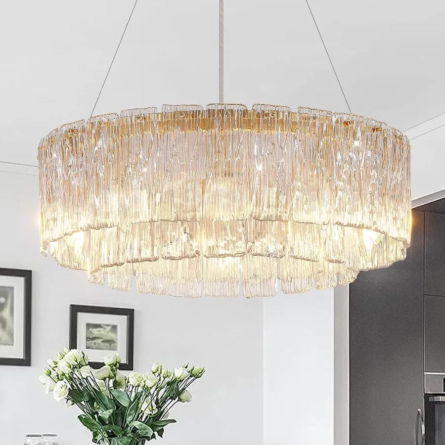 CATINER Modern 24" Crystal Glass Chandelier 10-Light Gold Chandeliers