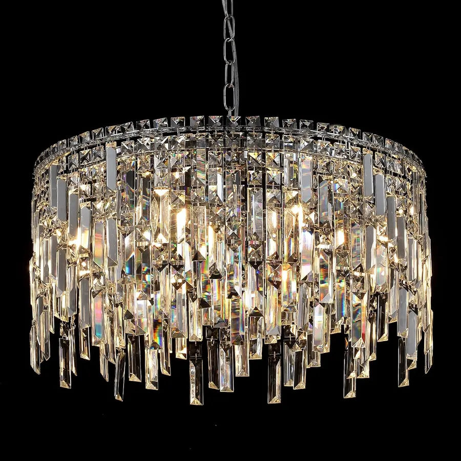 A AXILIXI Crystal Chandelier, 24" Modern Round Chandelier for Dining Room, K9 Large 8-Light Crystal Pendant Fixtures Raindrop Luxury Pendant Ceiling Light Chrome for Entryway Foyer Staircase