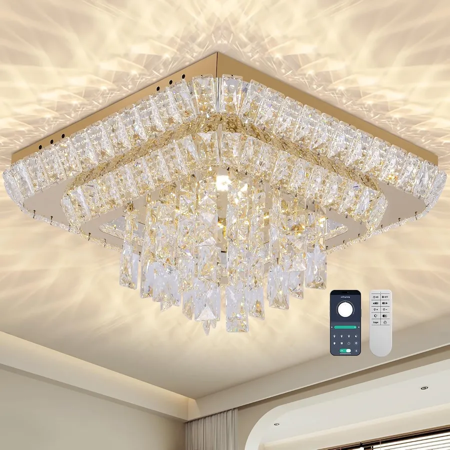 COCOSTAR Crystal Chandeliers:Modern Led Luxury Ceiling Light Flush Mount 25