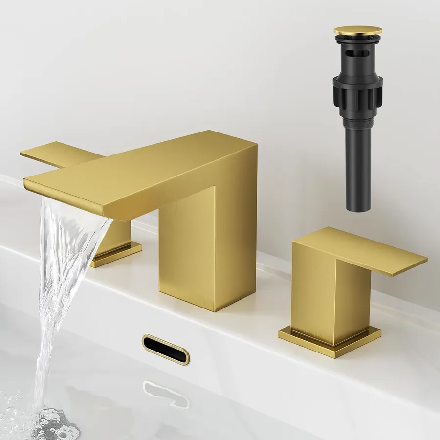 RUMOSE Bathroom Faucets 3 Hole Gold Bathroom Sink Faucet with Drain