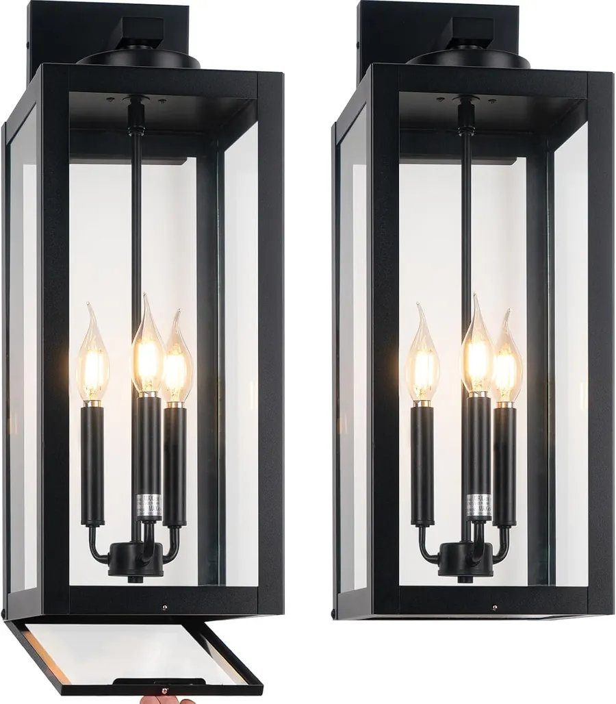 24" Extra Large Fully Enclosed Outdoor Light Fixture 3-Light, Coach Lights