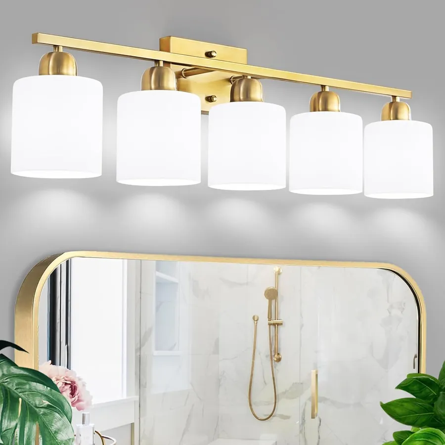 Bath Vanity Lights for Mirror, Restroom Lights Fixtures with Milky White Frosted Glass Shades,Bathroom Over Sink Light Fixtures, Bathroom Light Fixtures Over Mirror