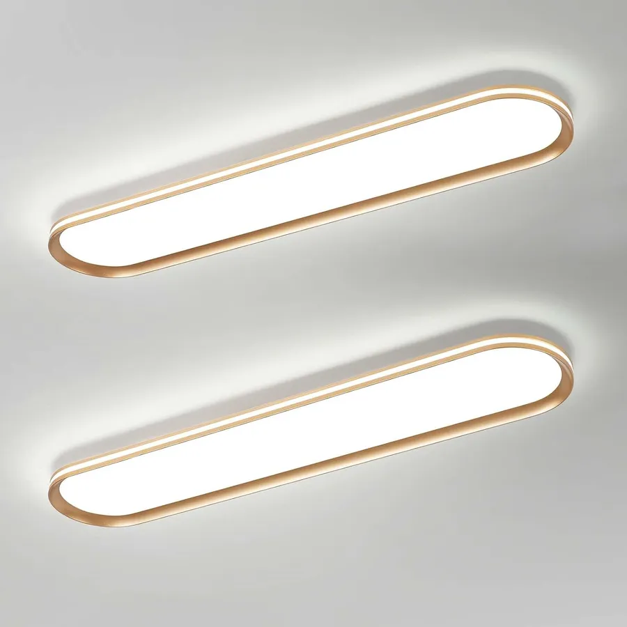 ADISUN Modern LED Ceiling Light Dimmable Linear Ceiling Light 39.4in Semi Flush Mount Long Lights with Remote Control and Side Lighting for Living Room Kitchen Dining Room, 2 Pack, Gold(65W)