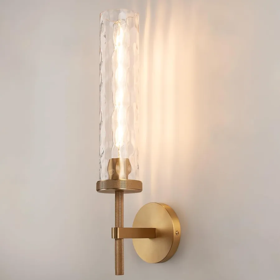 19.5" Knurled‑Craft Hardwired Brass Wall Sconce-1 Pack