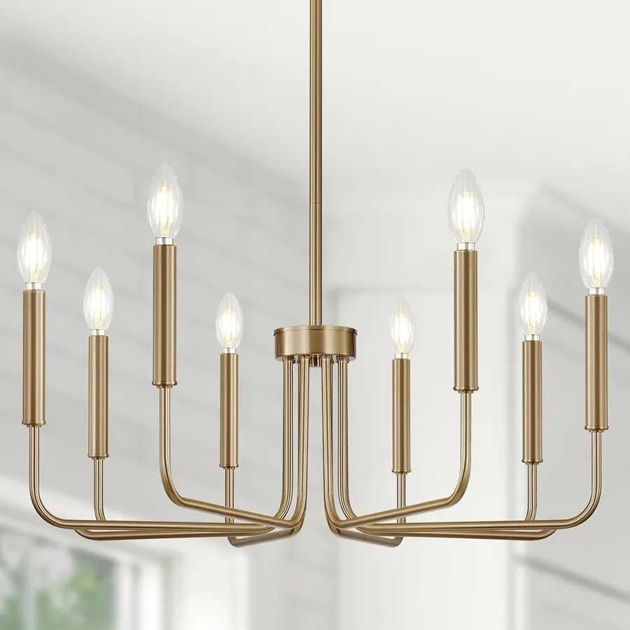 Yunnix 8 Light Champagne Bronze Chandelier, Farmhouse Chandelier for Dining Room Light Fixture Hanging, UL Listed Industrial Modern Chandelier for Bedroom, Kitchen, Living Room, No Assembly Required