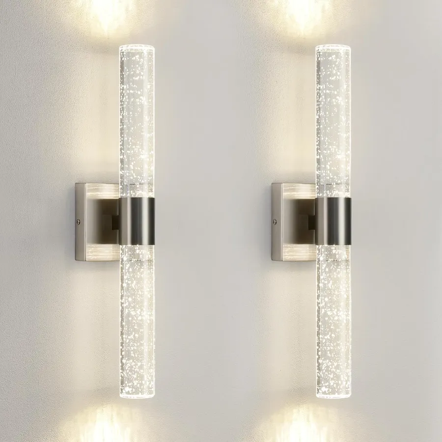 Modern LED Wall Sconces Set of Two - 4000K Dimmable Crystal Bathroom Sconces Wall Lighting Indoor Brushed Nickel Vanity Light Fixture Wall Mount Wall Lights for Bedroom Living Room,18 Inch