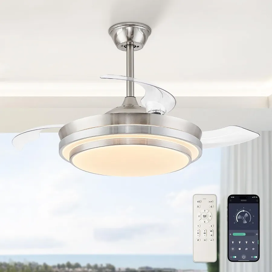 LEDIARY 42 Inch Retractable Ceiling Fans with Lights and Remote