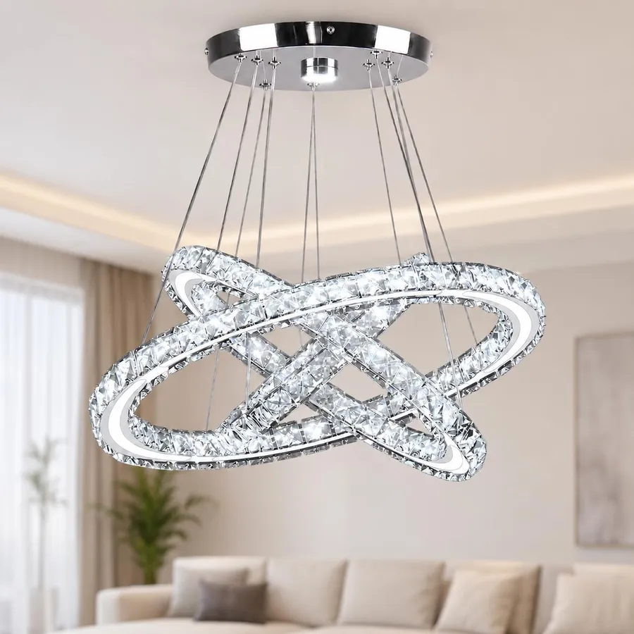 3-Ring Crystal Chandelier LED Ceiling Light Fixture Cool White