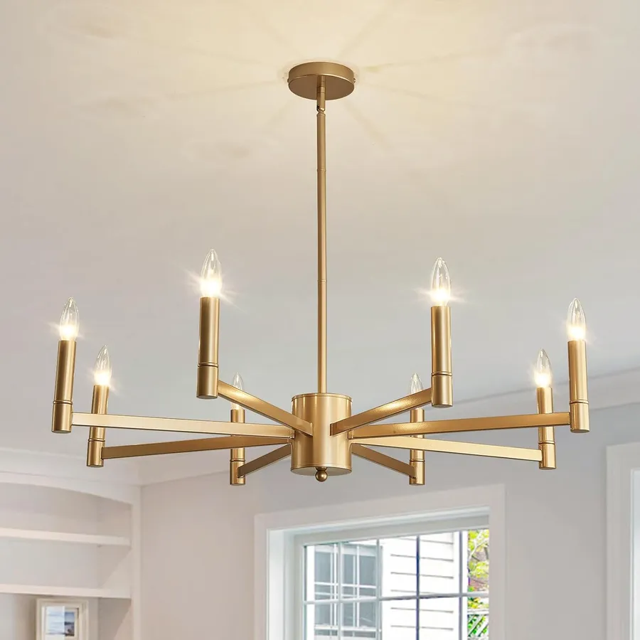ASGYISA 8-Light Gold Candle Chandeliers Modern Farmhouse Ceiling Light Fixture Industrial Lighting for Dining Room Living Room Bedroom Kitchen Island Foyer