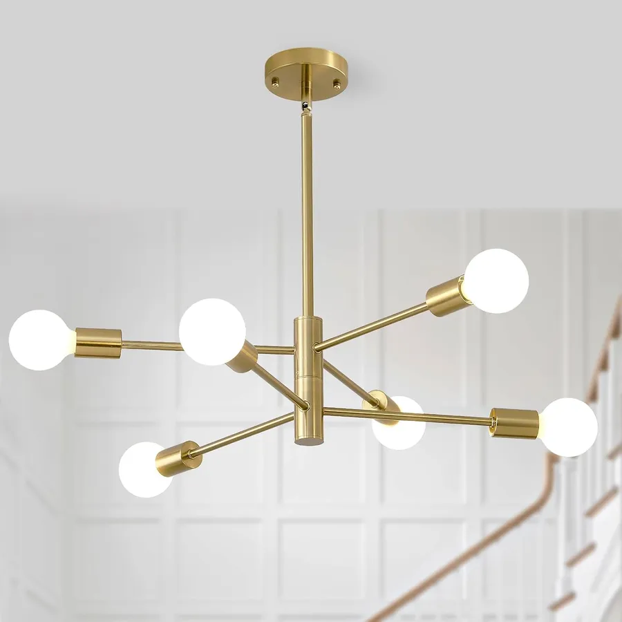 HHR Modern Chandelier Ceiling Light Fixture 6-Light Gold Sputnik Chandelier