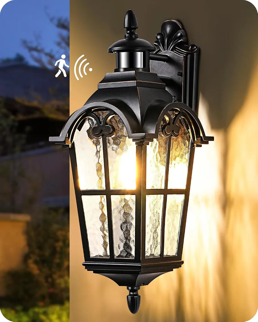 EDISHINE 20.2 Inch Motion Sensor Outdoor Wall Lights Dusk to Dawn Black