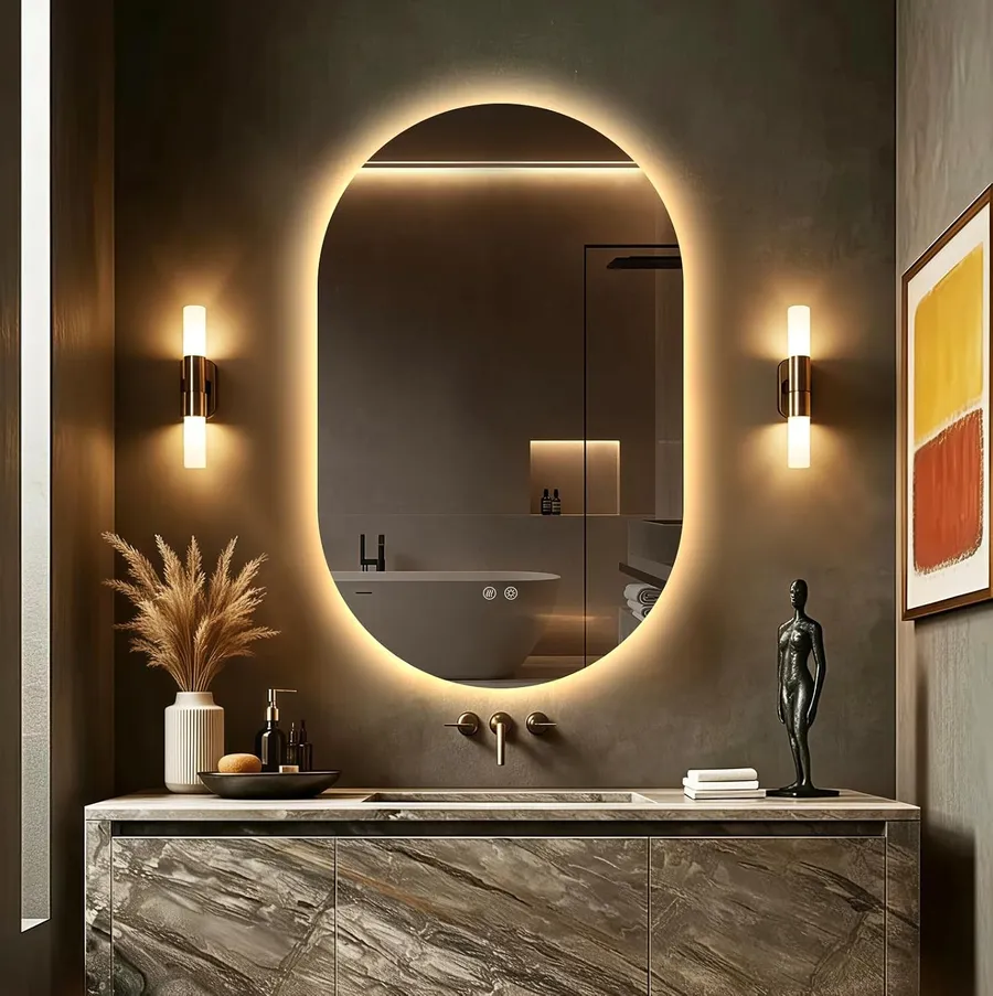 Niccy Oval LED Bathroom Vanity Mirror, 48x30inch Frameless Backlit Mirror with Light, Smart Anti-Fog Waterproof Mirror with Memory Function Dimmable Lighted Mirror