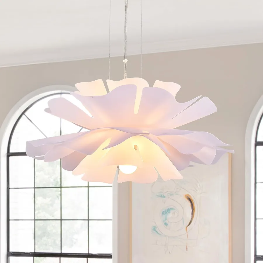 20” Floral Pendant Light 2-Light Adjustable Modern Chandelier Flower Contemporary Pendant Lighting Fixtures for Kitchen Island Living Dining Room, White, UL Listed