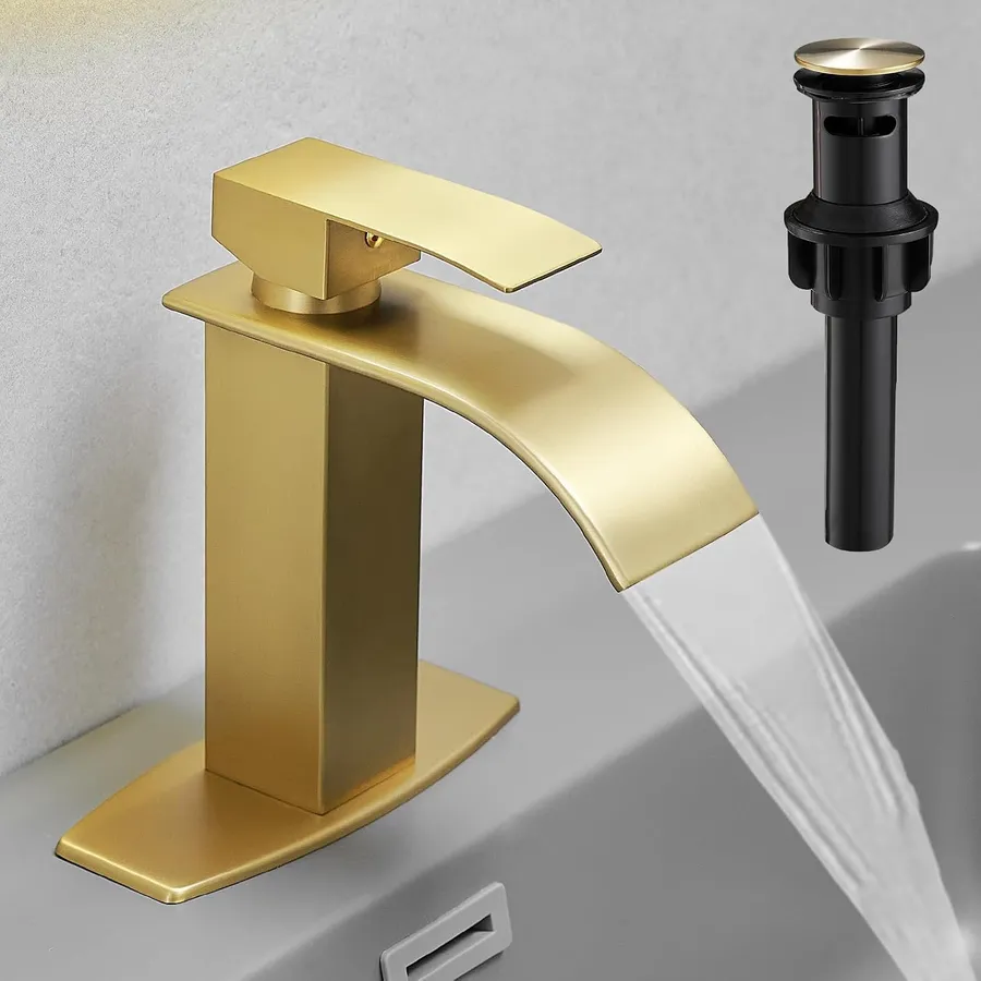 Hoimpro Brushed Gold Bathroom Faucet 1 Hole, Single Hole Vanity Sink Faucet