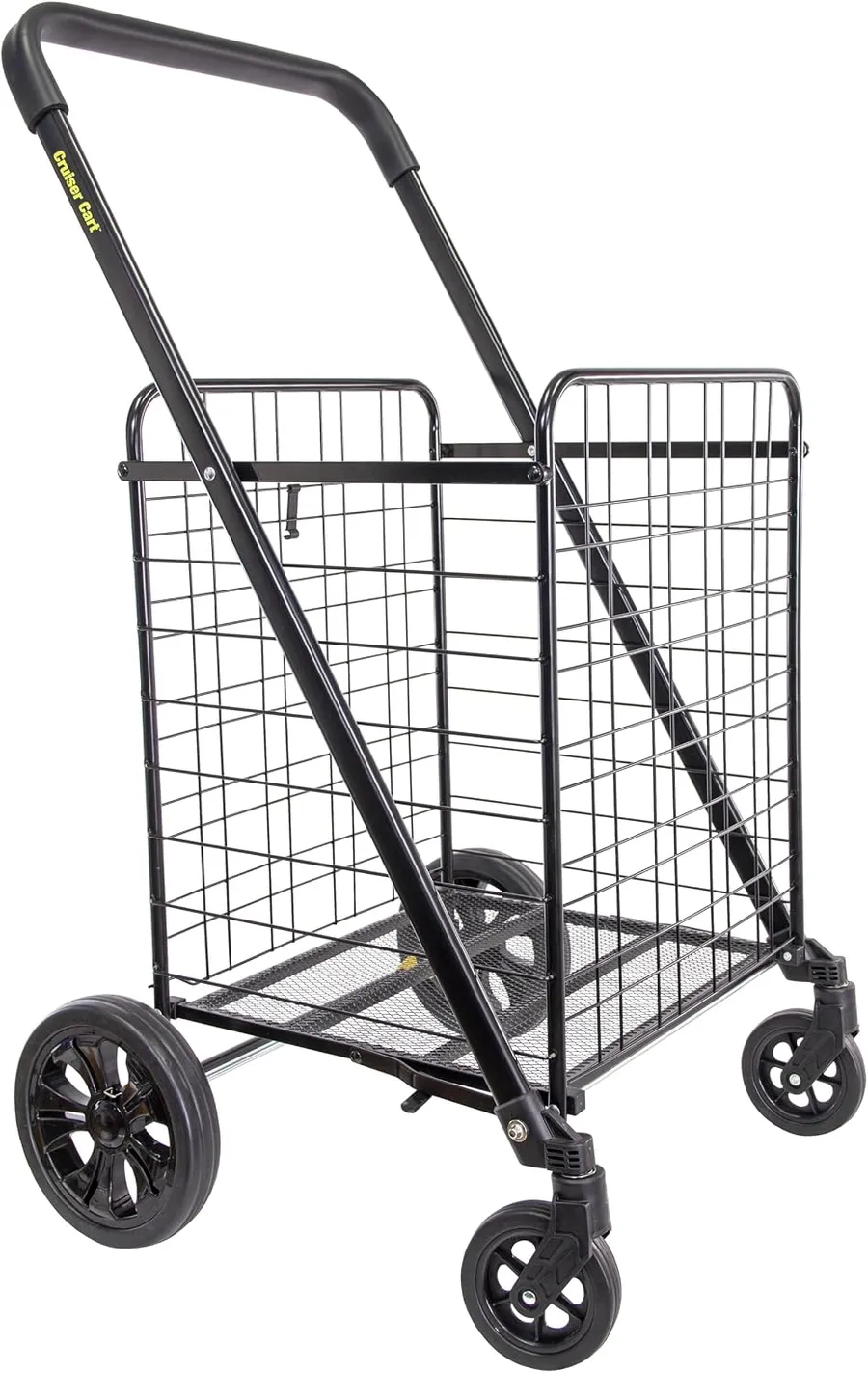 dbest Products Cruiser Cart Deluxe 2 Shopping Grocery Rolling Folding Laundry Basket on Wheels Foldable Utility Trolley Compact Lightweight Collapsible, Black