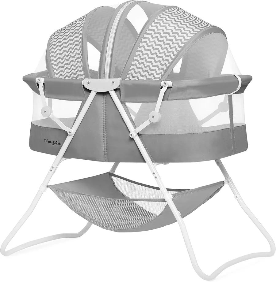 Dream On Me Karley Portable Infant Bassinet, Double Mesh Canopy, Grey