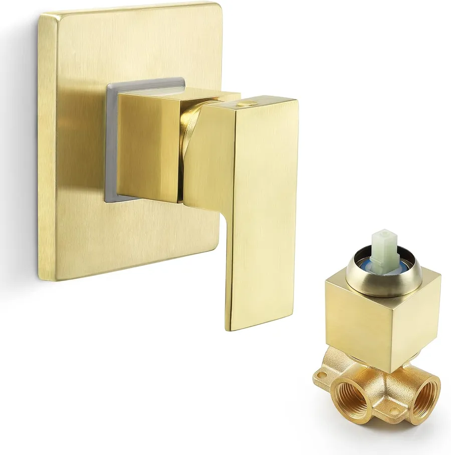SKOWLL Shower Valve Kit Brushed Gold Shower Handle Valve Trim Kit, Wall Mount Single Function Shower Mixer Control Valve Kit Rough-in Valves Included