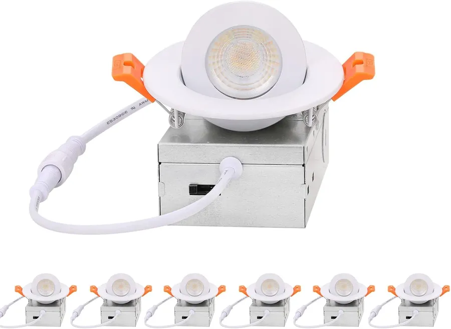 ZYC Gimbal LED Recessed Lighting - 3 Inch 5CCT 7W 360° Rotation Adjustable Eyeball Light,LED Swivel Spotlight,Directional Sloped Ceiling Light,Dimmable Canless Wafer Downlight Pack of 6 White.