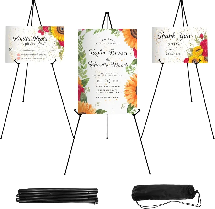 JEAWIWI 3 Pcs Lightweight Easel Stand, 66 Inch, Black, with Carry Bags