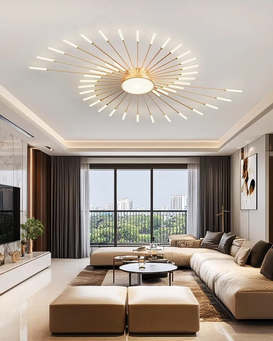 Ceiling Light Modern LED Ceiling Lamps,Flower Shape Ceiling Lights,Flush Mount Chandelier,Metal Acrylic Ceiling Lamps,Living Room Light Fixtures Ceiling for Bedroom,Dining Room(Gold,42+1 Heads)