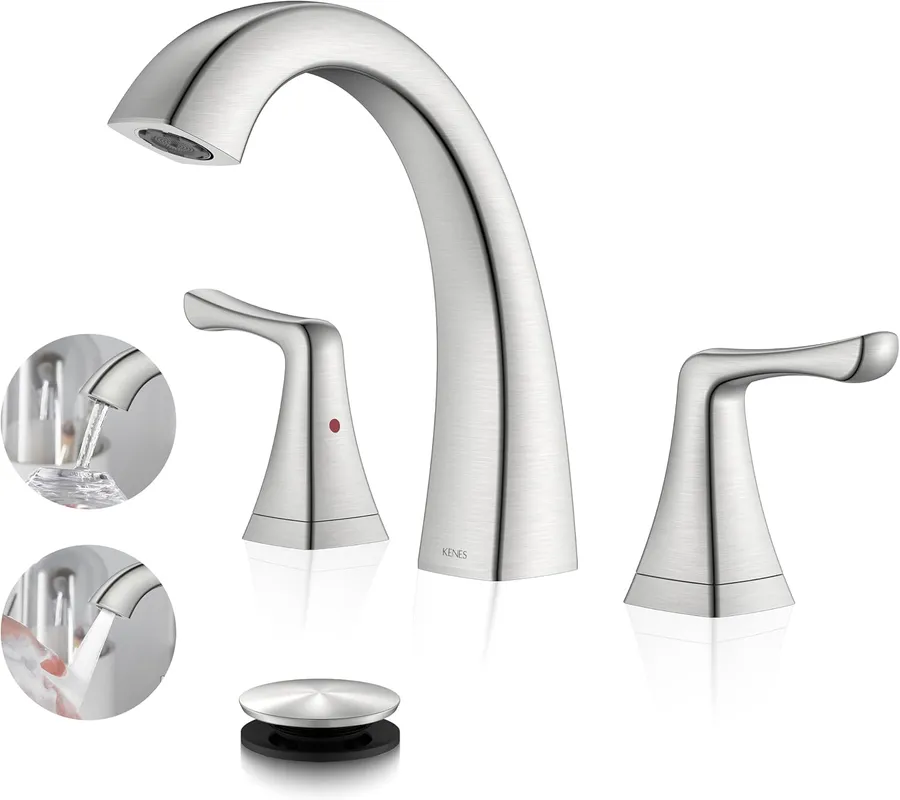 KENES Bathroom Faucets for Sink 3 Hole, Brushed Nickel 2 Handle Widespread