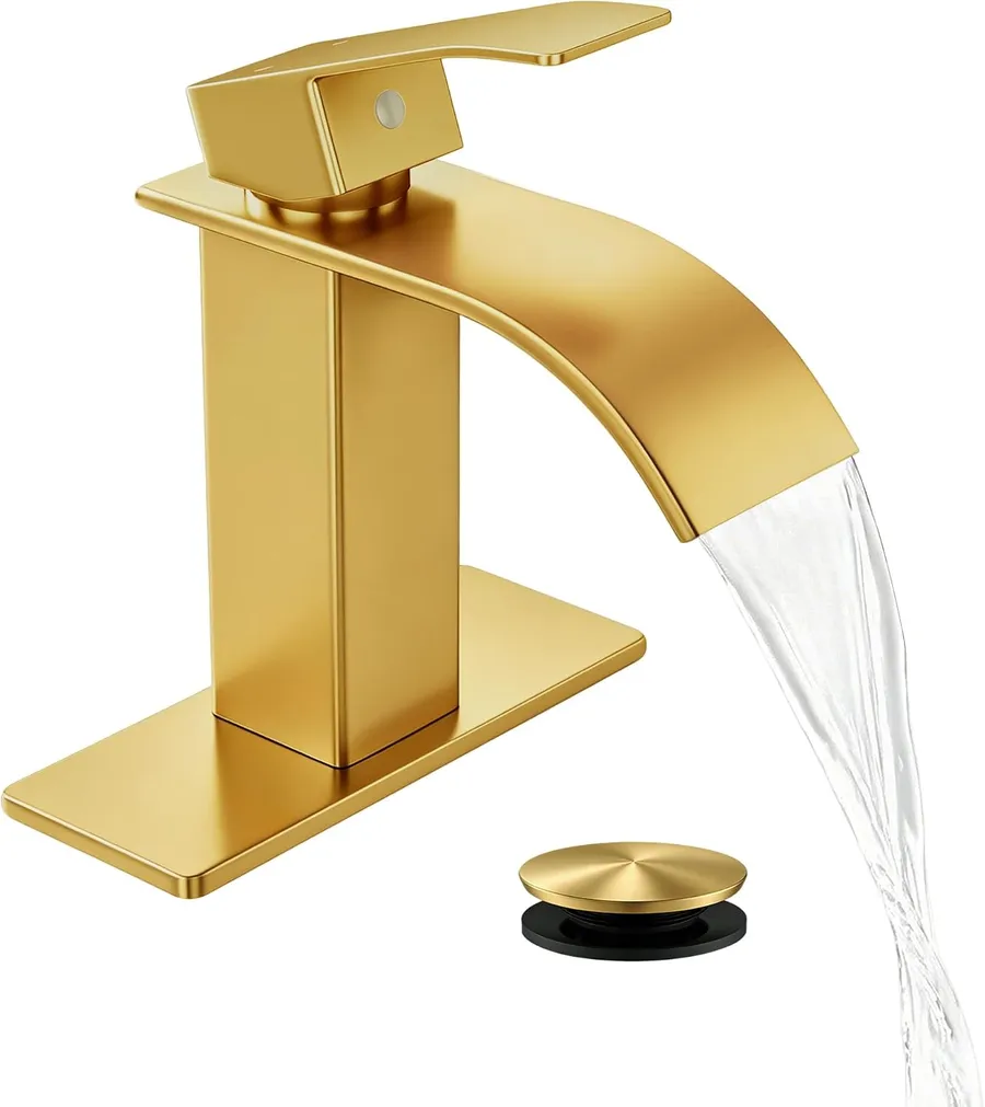 Fransiton Waterfall Single Handle Bathroom Sink Faucet Gold
